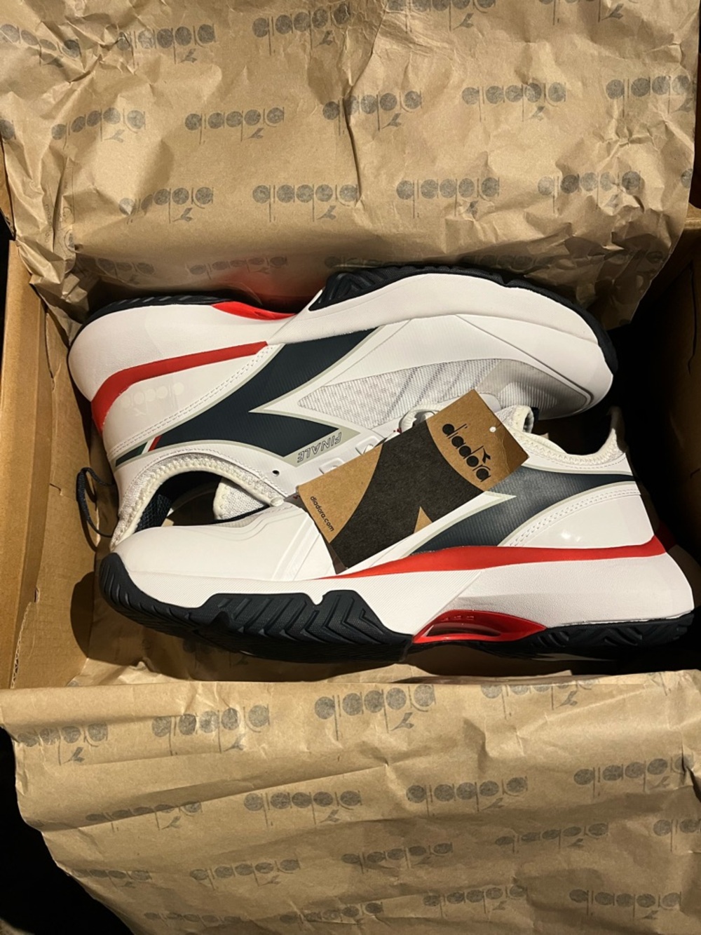 Diadora Finale Tennis Shoes - White/Navy/Red 11